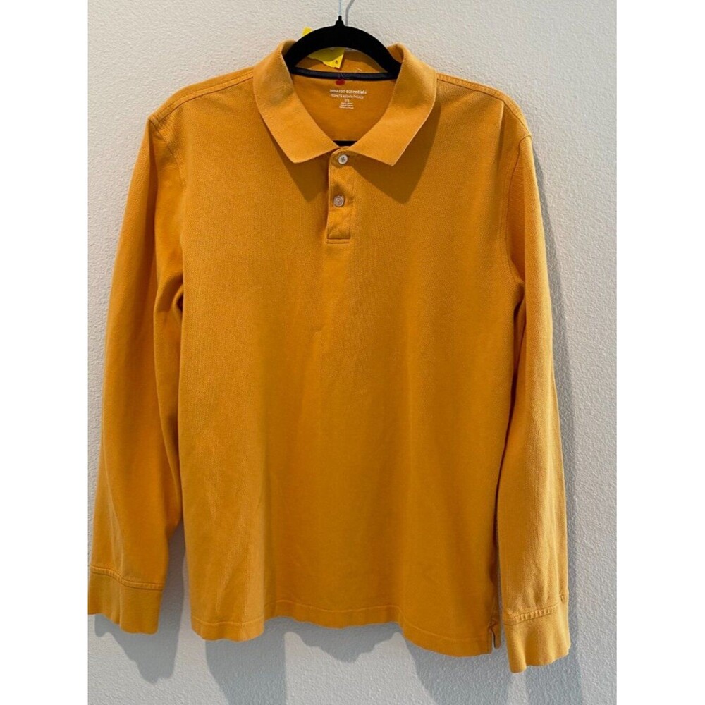Amazon Essentials Men Long Sleeve Pique Polo Shirt Mustard Yellow Slim Fit Large